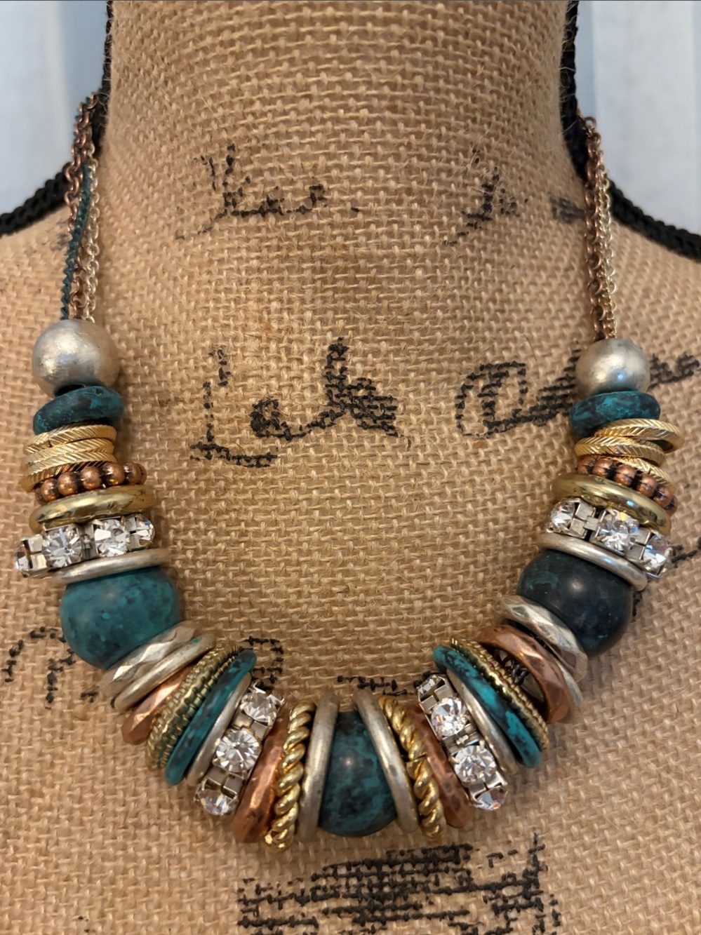 Statement Turquoise Bead & Mixed Metal Necklace - Women Jewelry